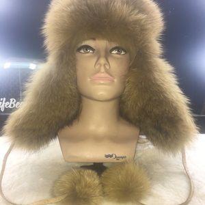 Aviator Fur Hat - Golden Fox & Tan Leather /Unisex